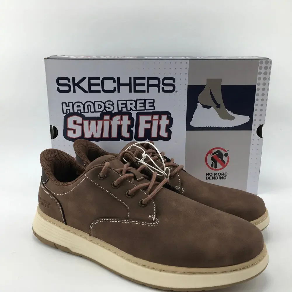 Skechers Relaxed Hands Free Swift Fit Mens 10 Slipon Casual Dress Shoe Brown NIB